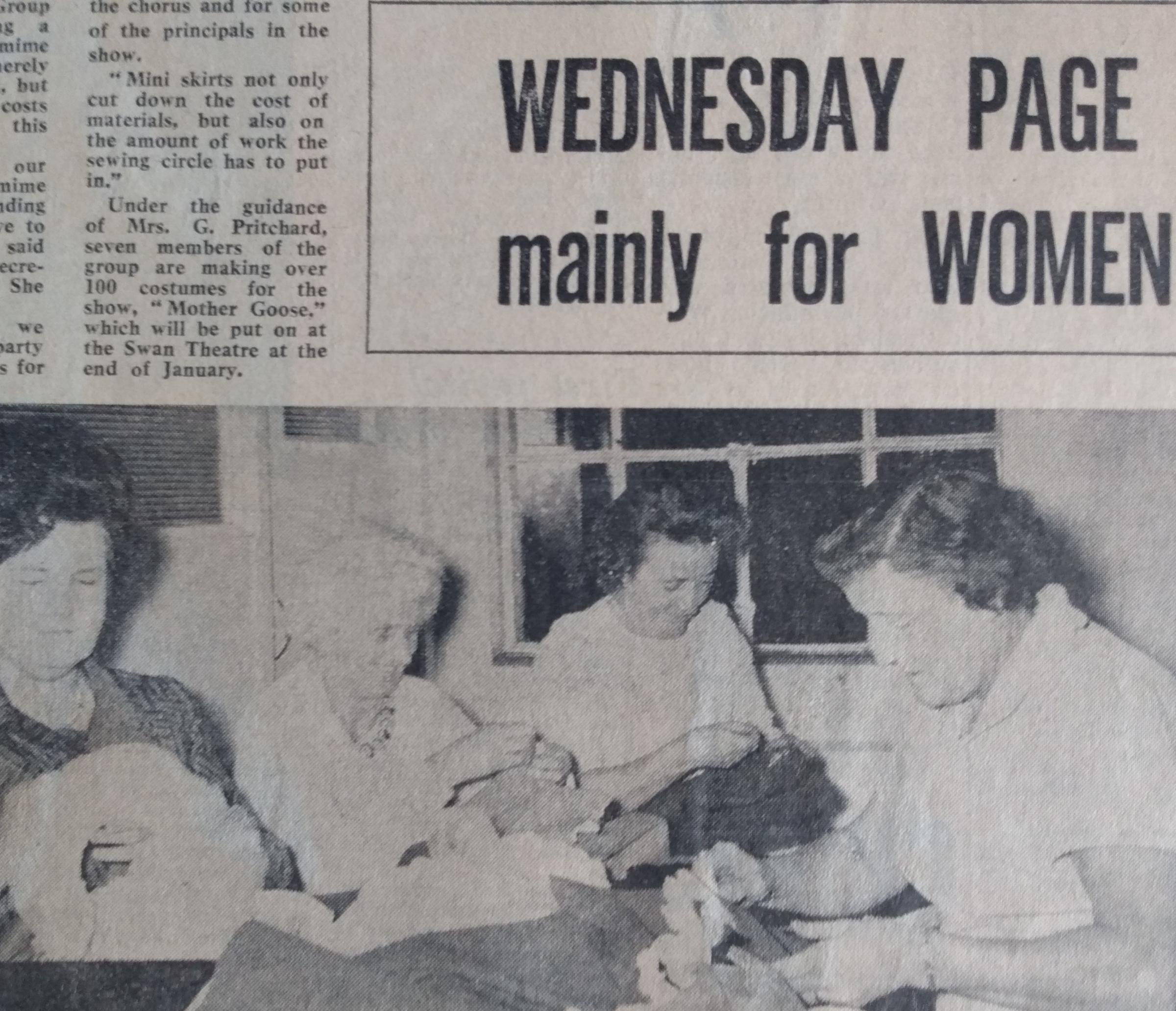 How times have changed... members of the Kay’s sewing party putting together costumes in December 1968 for the Kay’s Theatre Group production of Mother Goose