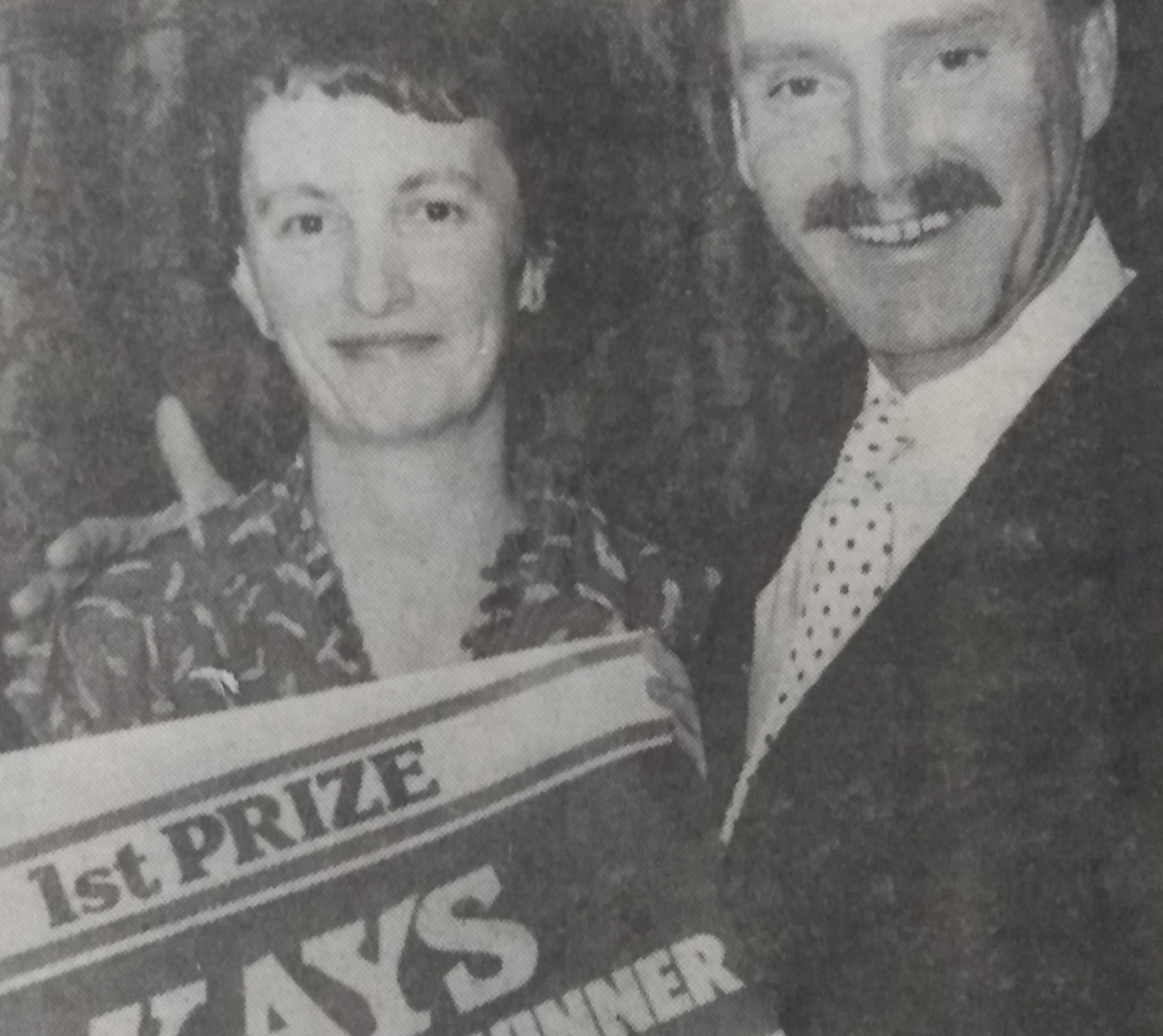 February 1985 and Kays sweepstake winner Janet Rumbold is presented with her prize - £11,500 and a ticket to New York - by Crossroads star Tony Adams (Adam Chance, for those of a certain vintage)