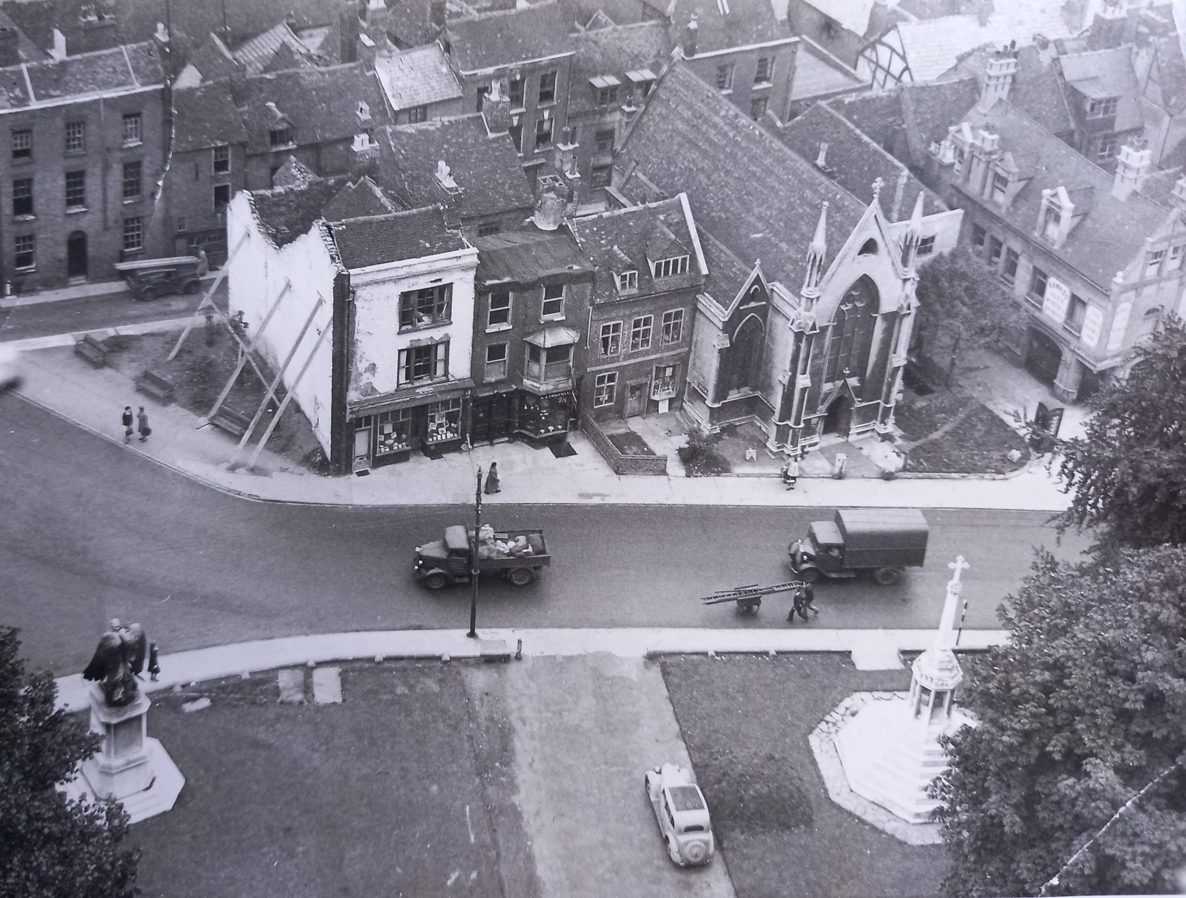 Much of the land in this photo taken from the tower of Worcester Cathedral in the 1950s was once a graveyard, accessed through the Lychgate in Lich Street at the back of the shot. Everything was demolished in the 1960s