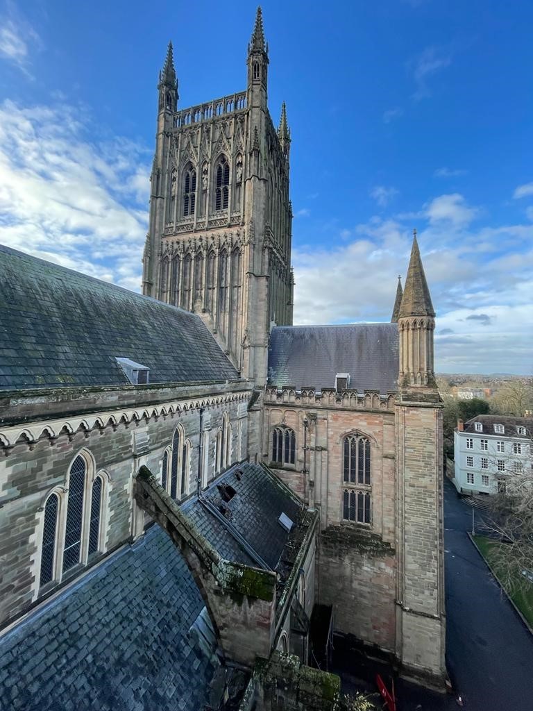 The hole in the roof over the north aisle quire caused by Storm Arwen