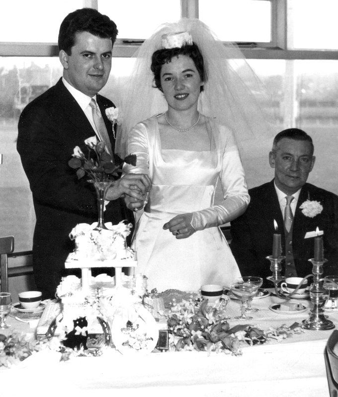 Mike and Edith at their wedding reception – believed to be the first ever to be held at Worcestershire County Cricket Club